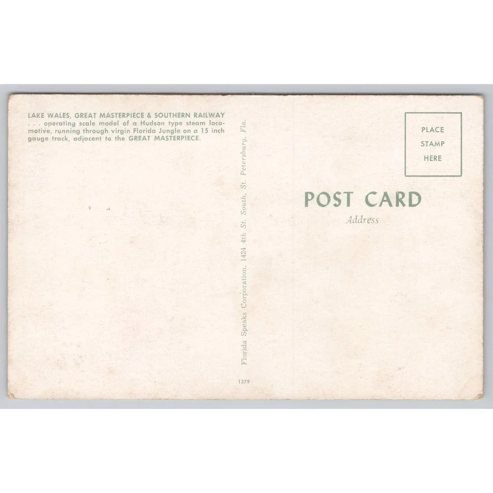 Lake Wales Great Masterpiece & Southern Railway Hudson Steam Locomotive Postcard
